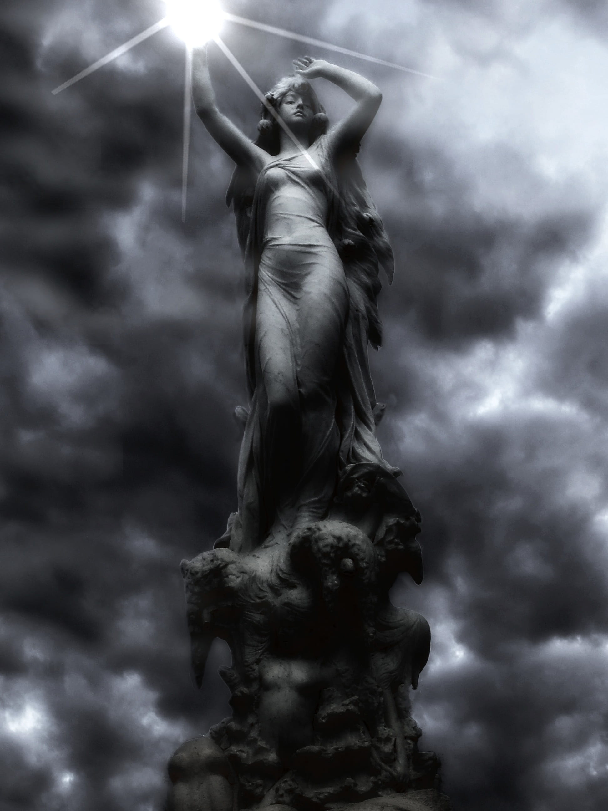 1944x2592 Royalty Free Photo: Female Statue Under Sun Digital Wallpaper