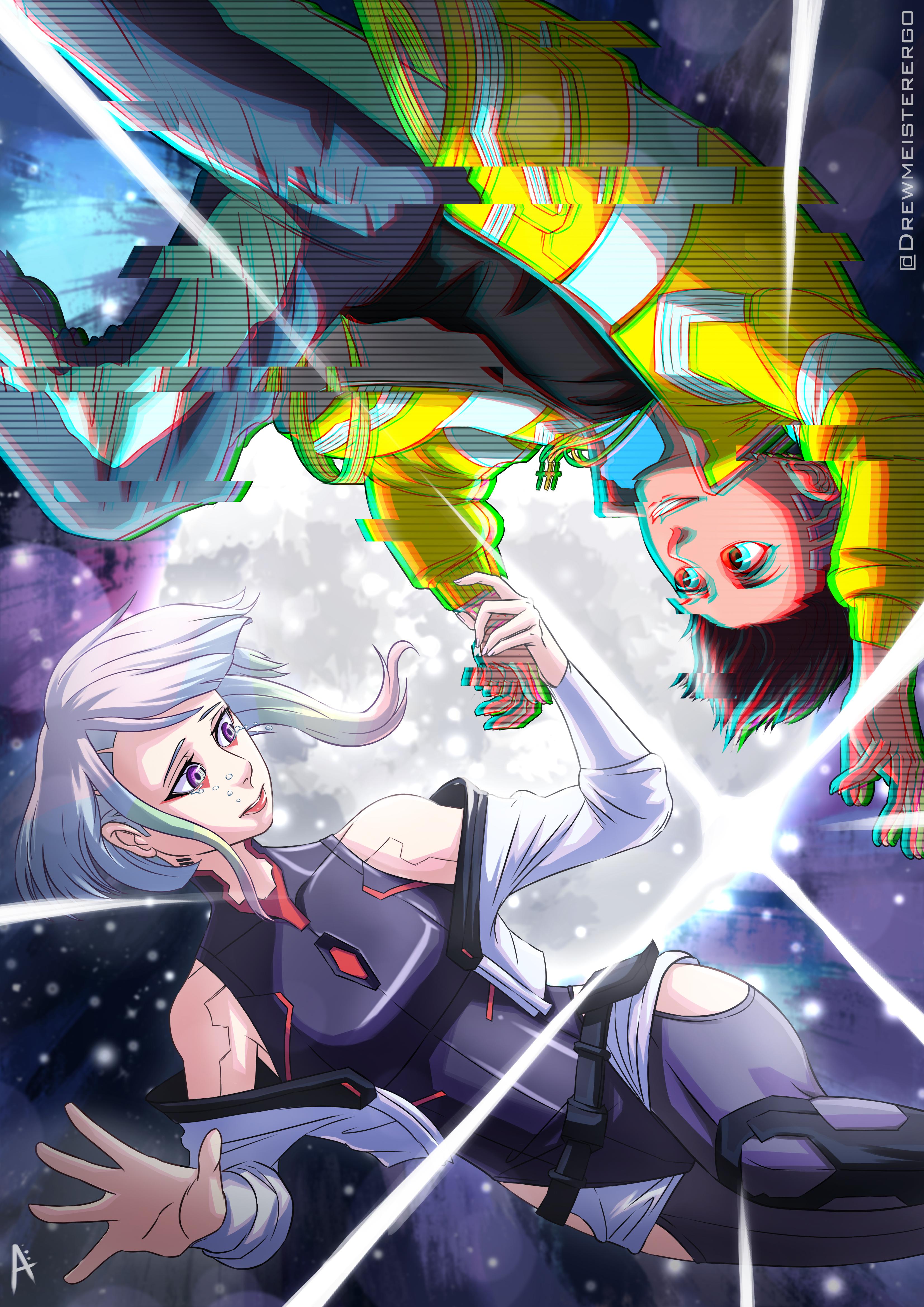 3307x4678 Cyberpunk Edgerunners Lucy and David Fanart I created, That moon scene <3