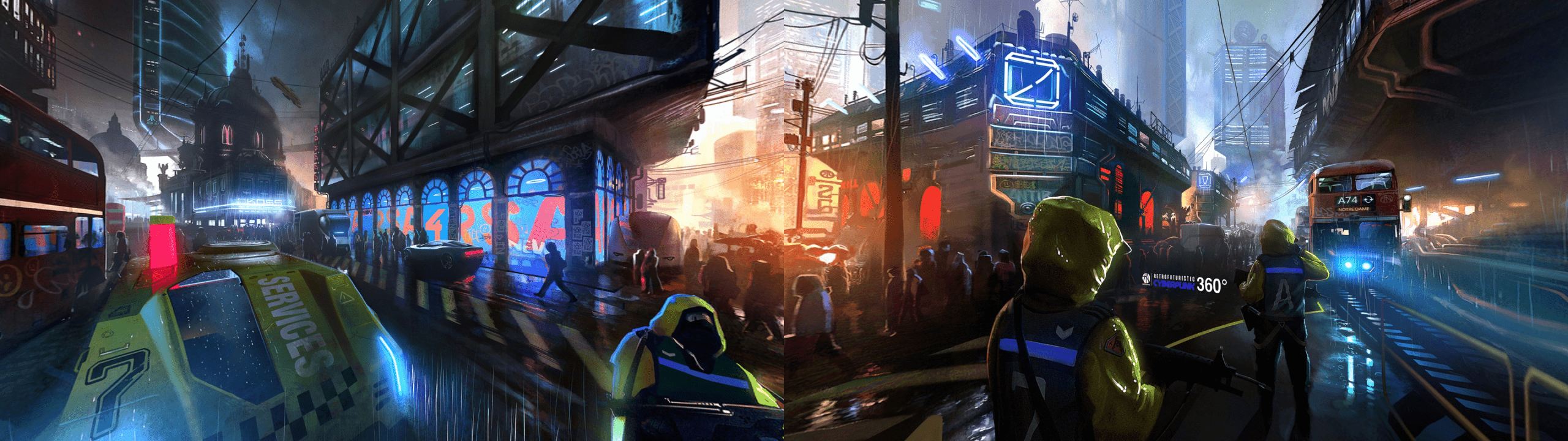 2560x720 Cyberpunk Dual Monitor Wallpaper