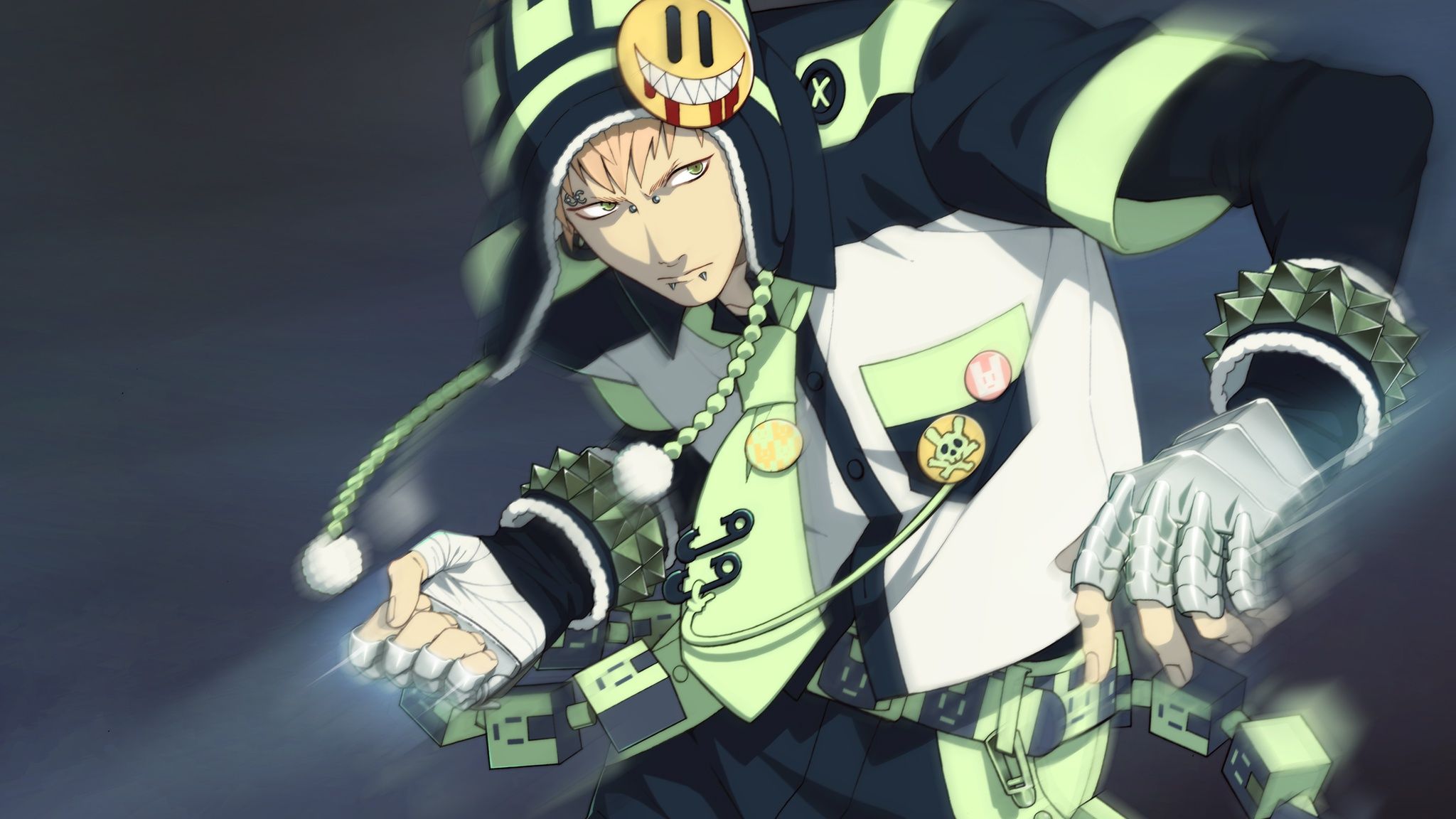 2048x1152 Wallpaper smiley face, DRAMAtical Murder, badge, Nitro CHiRAL, Noiz (DMMd), Honya Lala for mobile and desktop, section сёнэн, resolution 2048x1152