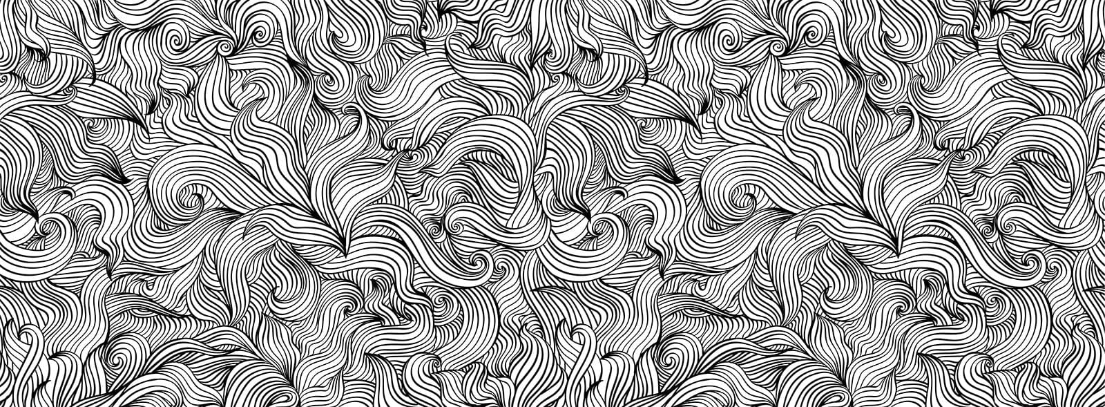 1600x589 Monochrome Swirling Abstract Lines Modern Black and White Wall Art Design