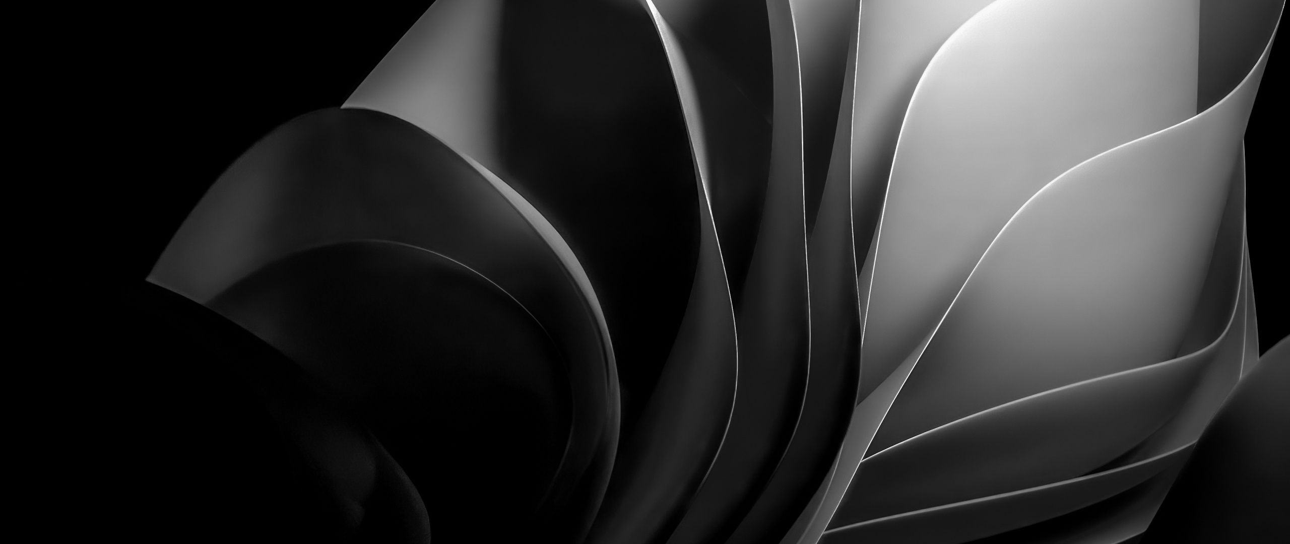 2560x1080 Windows 11 Wallpaper 4K, Monochrome, Dark Mode