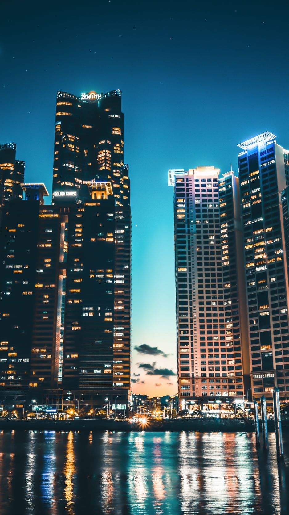 938x1668 Download Wallpaper 938x1668 Skyscrapers, Shore, Night City, Busan, South Korea Iphone 8 7 6s 6 For Parallax HD Background