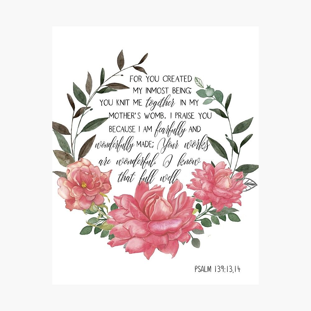 1000x1000 Psalm 139:13 For You Created My Inmost Being, Bible Verse Wall Art, Scripture Art, Inspirational Quote, Christian Home Decor, Watercolor Flowers Zipper Pouch By Dzhenka Balimez