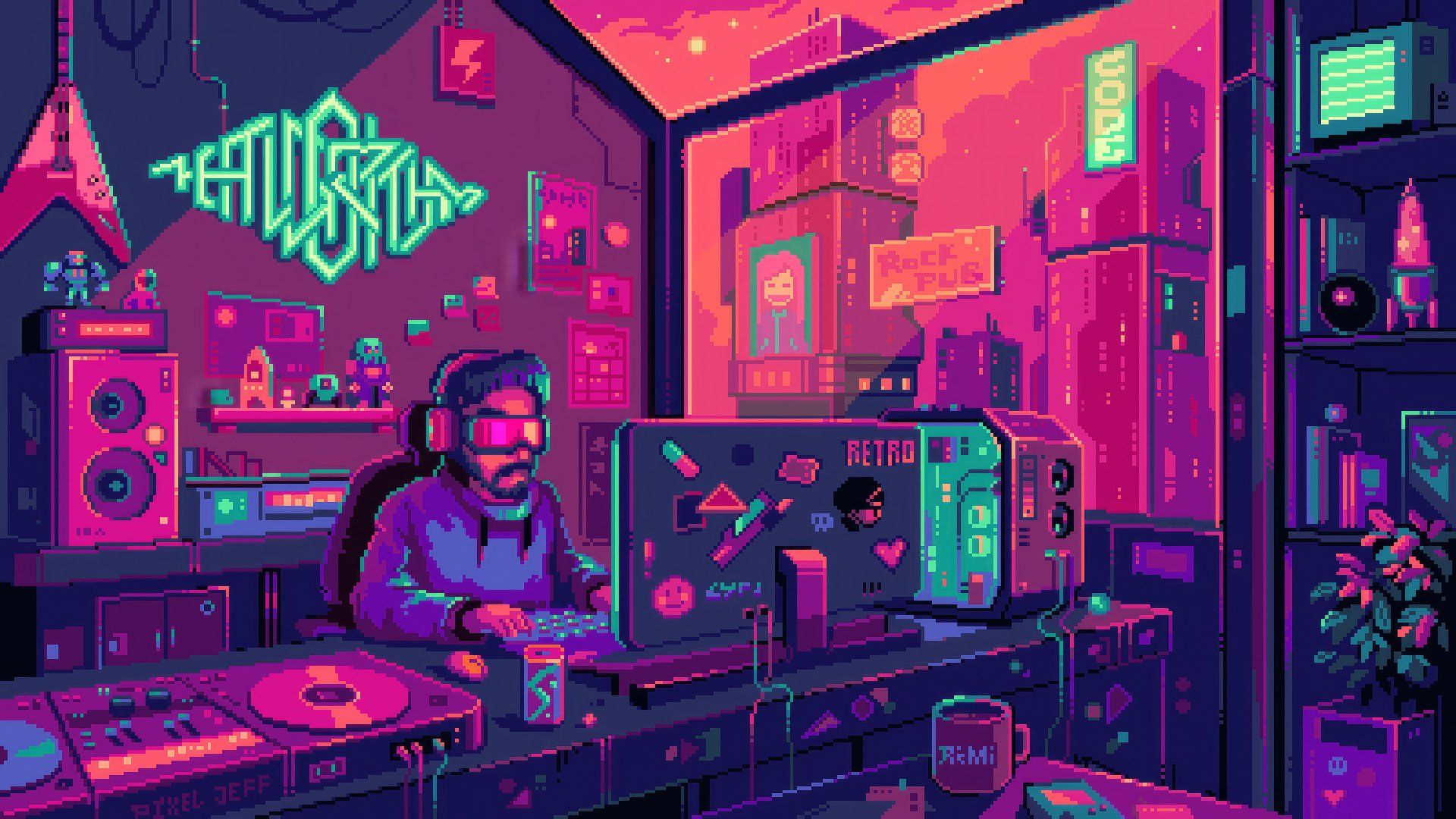 1920x1080 8 Bit Tech Vibes: Ultra HD Pixel Art Of A Programmer's Retro Workspace By Pixel Jeffx2160