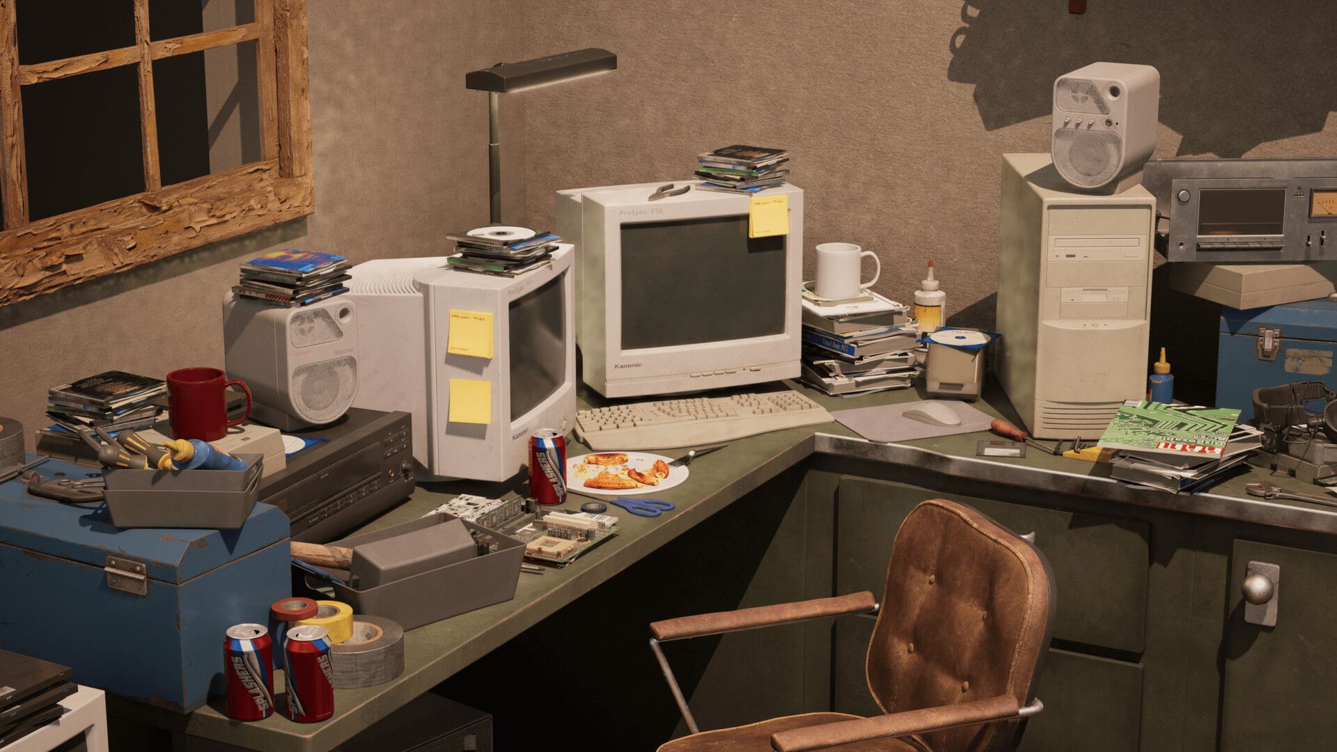 1920x1080 The room of a computer geek programmer from the '90s