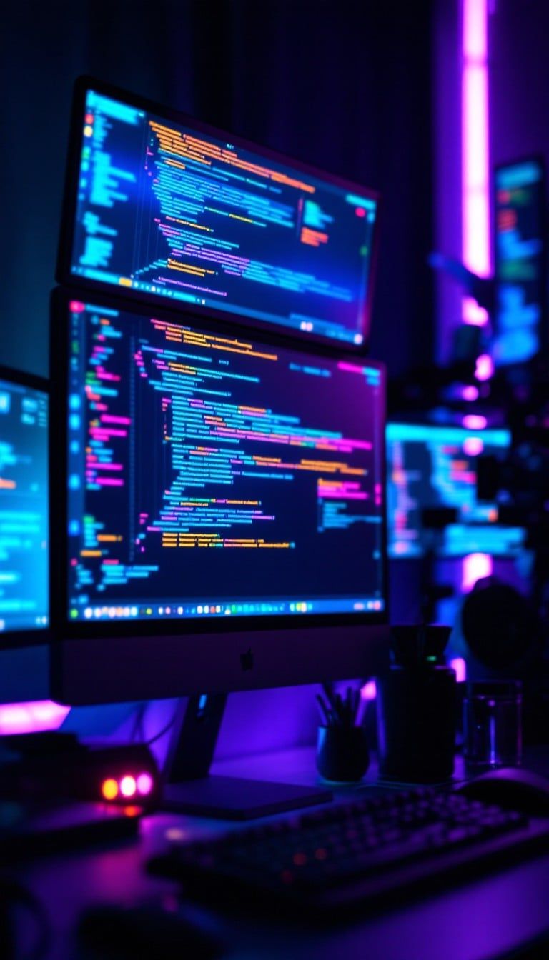 768x1344 Free Coder's Neon Night Image, Coding, Cyberpunk