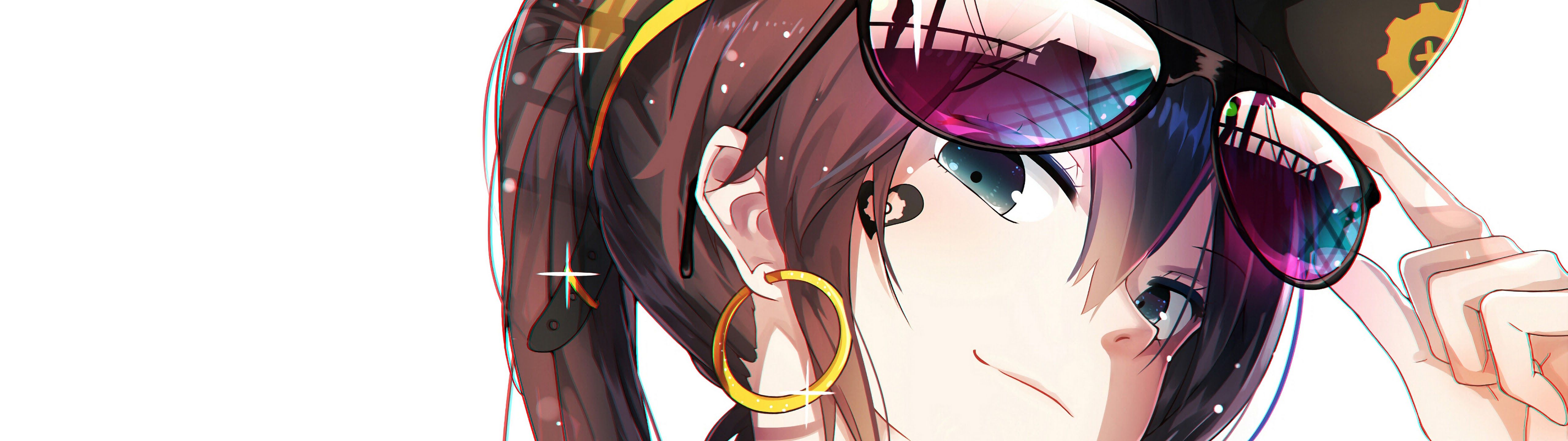 5120x1440 Anime Girl Smile Sunglass 4K Wallpaper HD
