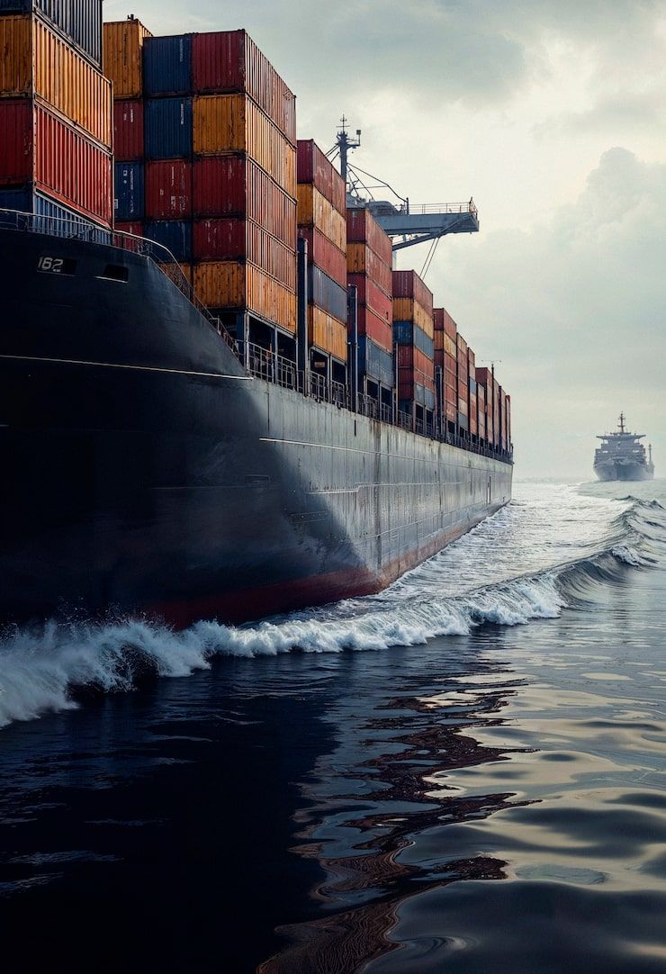 740x1082 Shipping containers on water Image