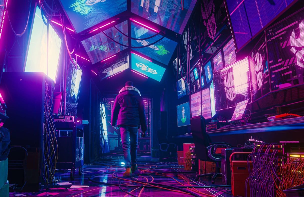 1214x788 Neon City Mural Wallpaper. Cyberpunk Night Scene