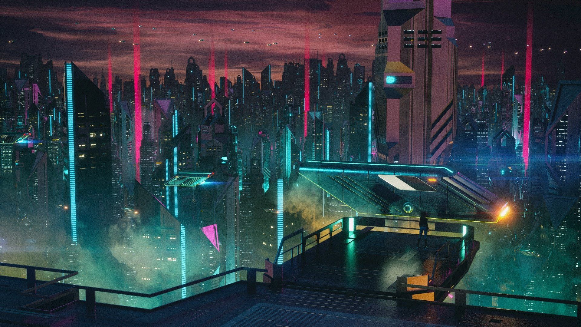 1920x1080 Neon Skyline: Cyberpunk City HD Wallpaperx1080