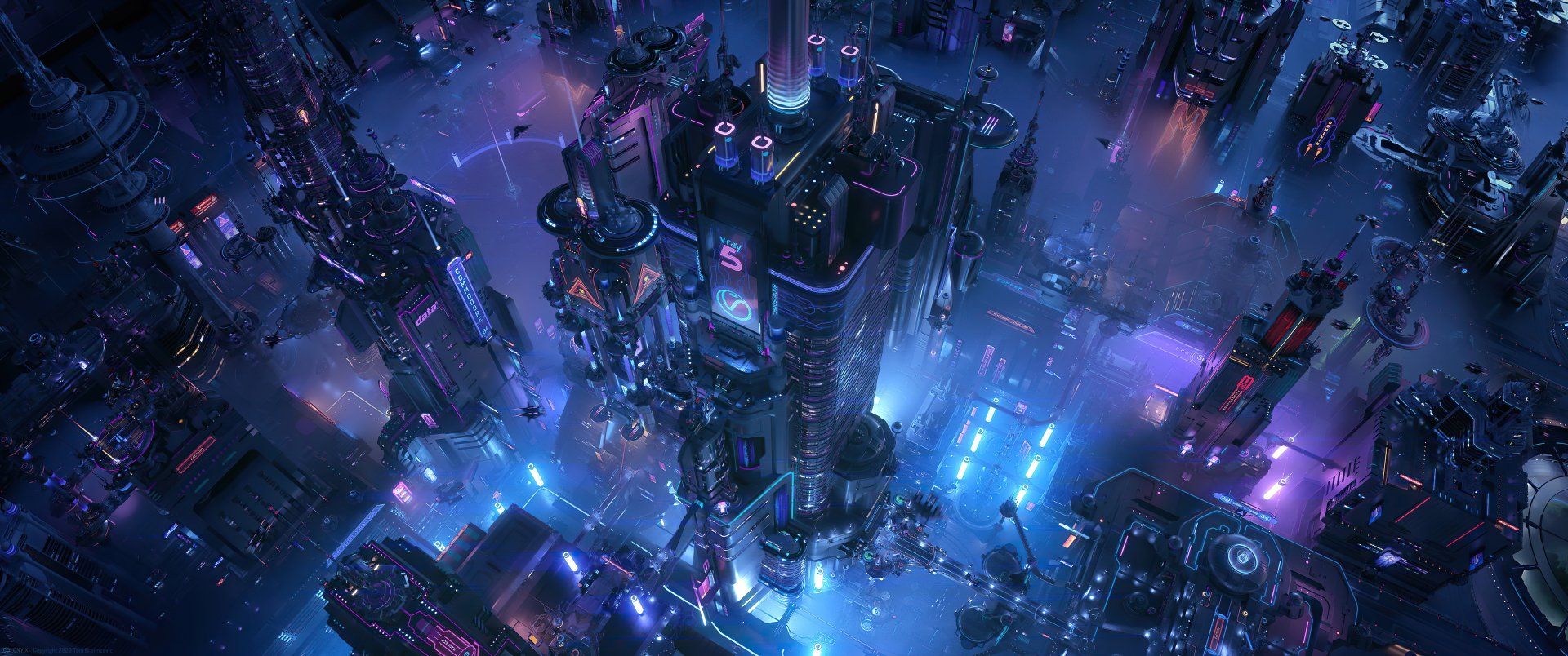 1920x804 Cyberpunk Neon Skyscraper Sci Fi City Wallpaper By Toni Bratincevicx2143