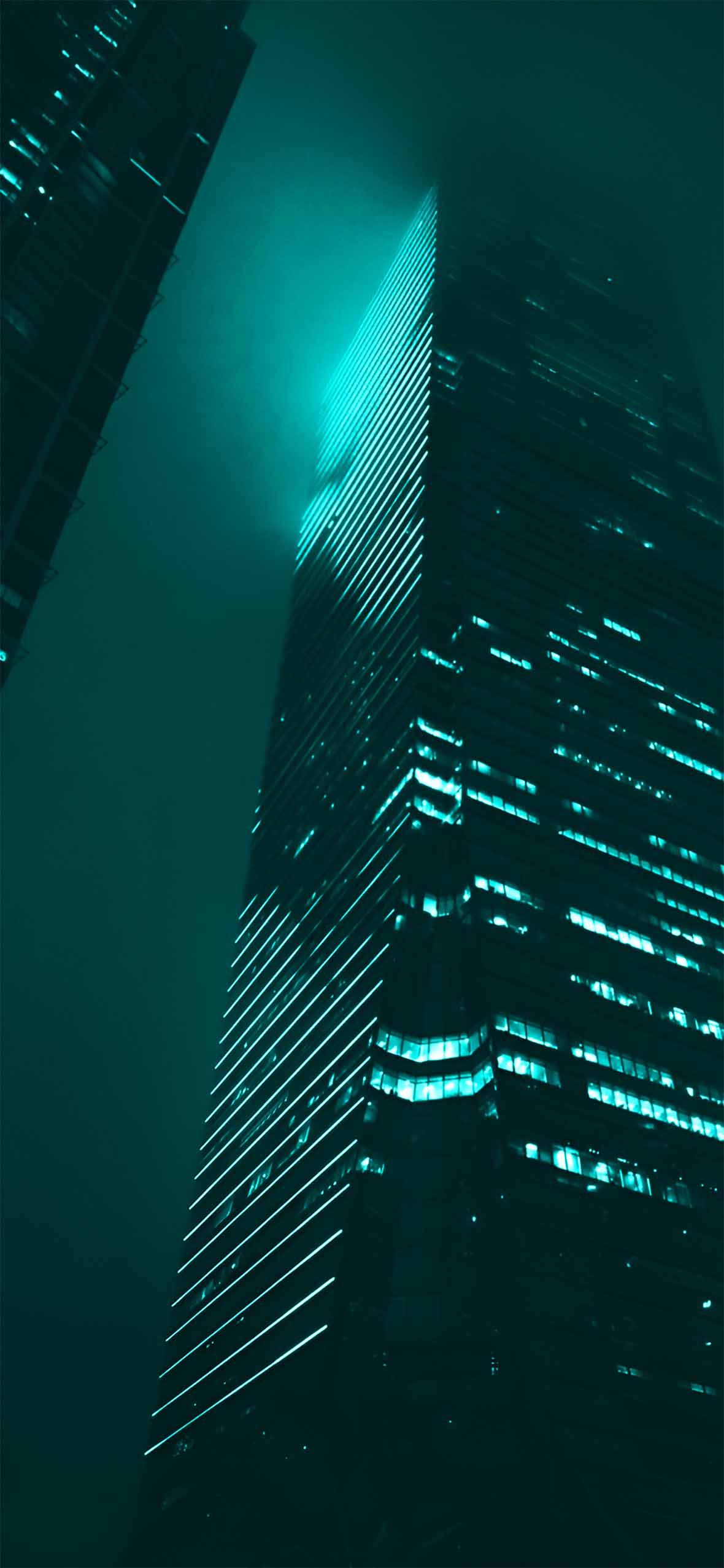1180x2554 Neon Teal City Skyscraper Wallpaper Phone Wallpaper HD
