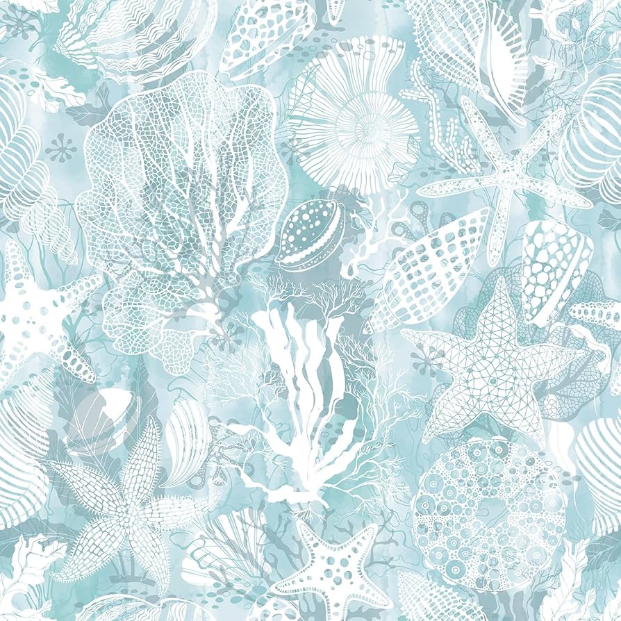 894x894 Livelynine 17.5x591 Blue and White Wallpaper Stick and Peel Coastal Cottage Prepasted Ocean Seashell Star Fish Light Blue Wallpaper for Bedroom Kids Nursery Boys Room Accent Aqua Beach Contact Paper