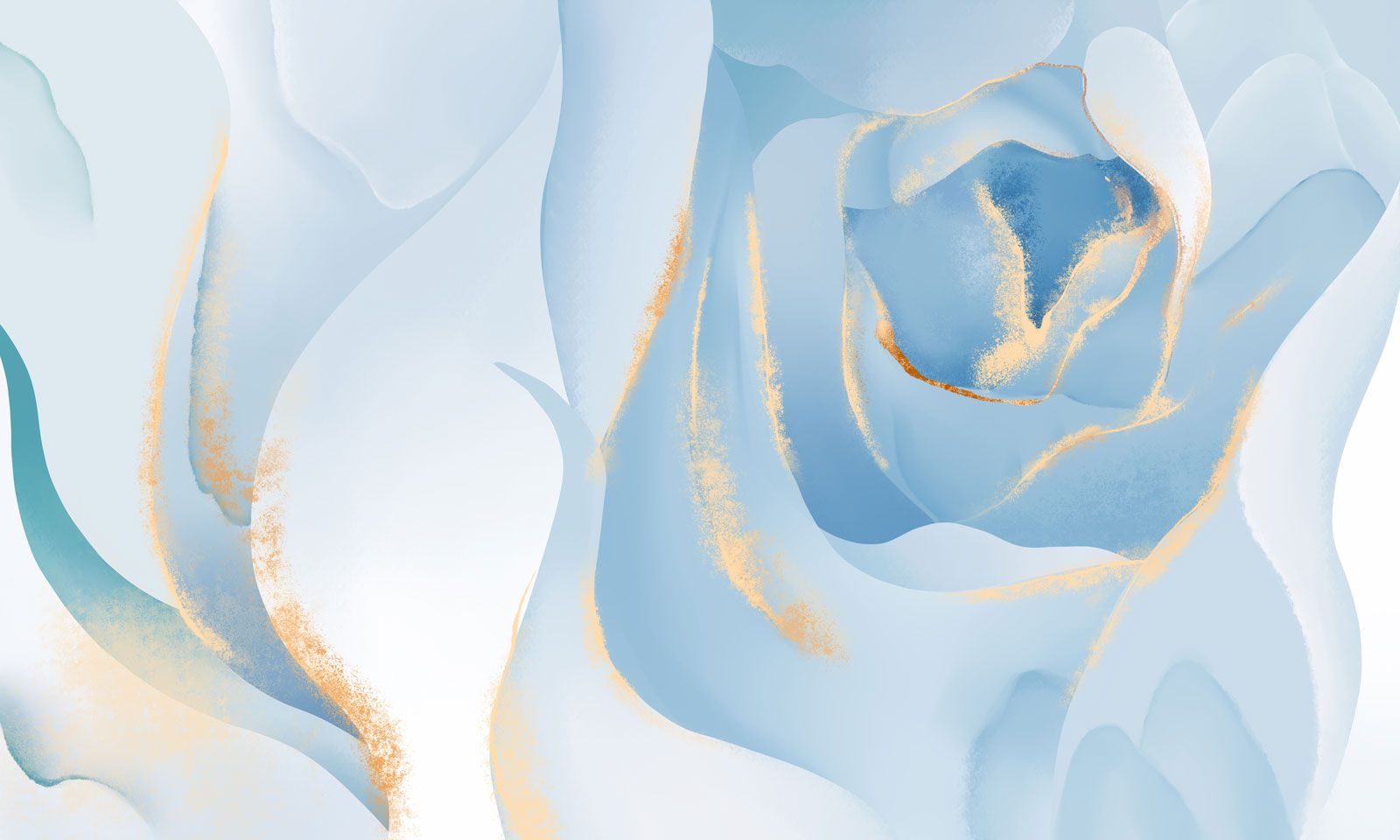 1600x960 Gold Brushed Blue Floral Mural Wallpaper