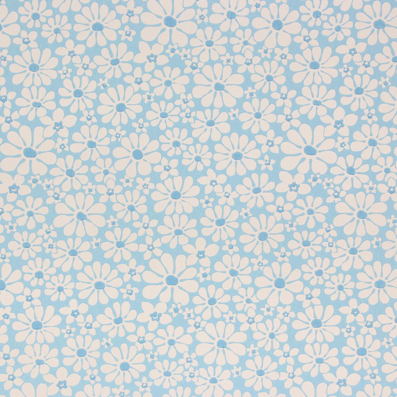 1280x1280 1970s Vintage Wallpaper White Daisies on Blue's Vintage Wallpaper
