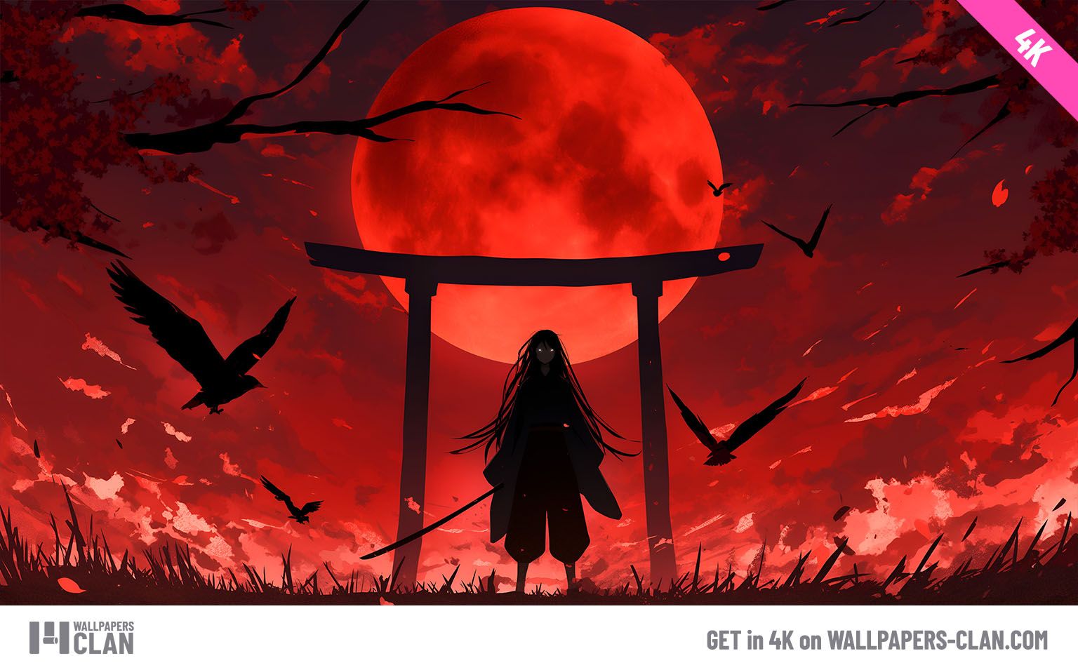 1536x955 Samurai Red Moon Night Desktop Wallpaper