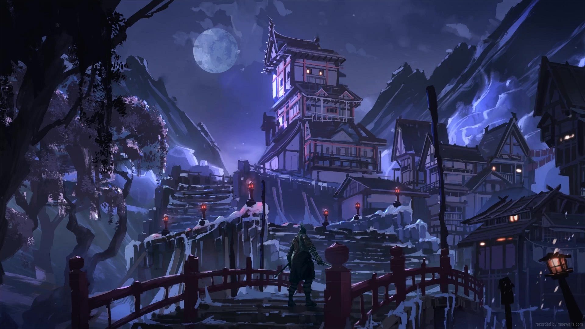 1920x1080 Samurai Night Village Live Wallpaper