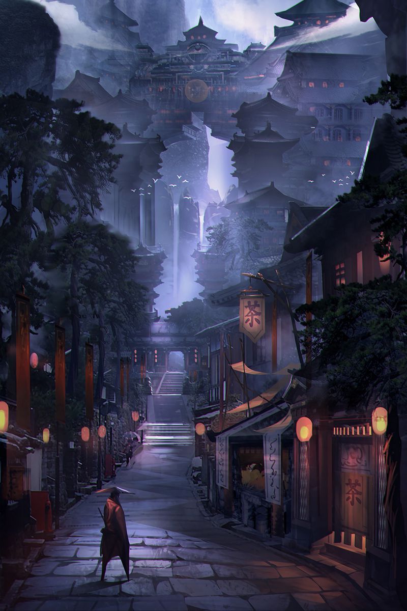 800x1200 Download Wallpaper 800x1200 Samurai, Warrior, Buildings, Architecture, Street, Japan, Art Iphone 4s 4 For Parallax HD Background