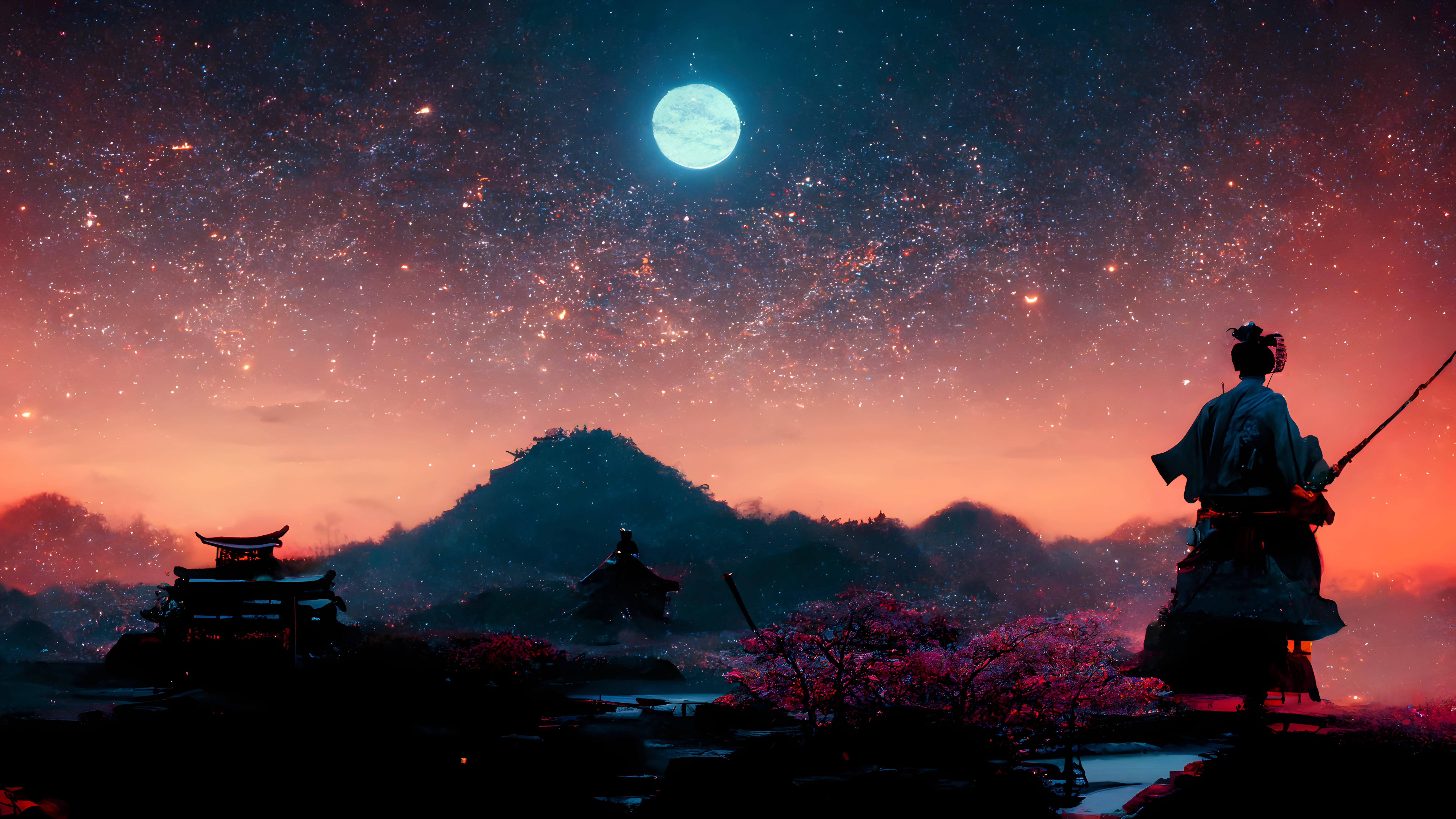 7282x4096 Samurai in starry sky(Midjourney Render) [7680x4320]