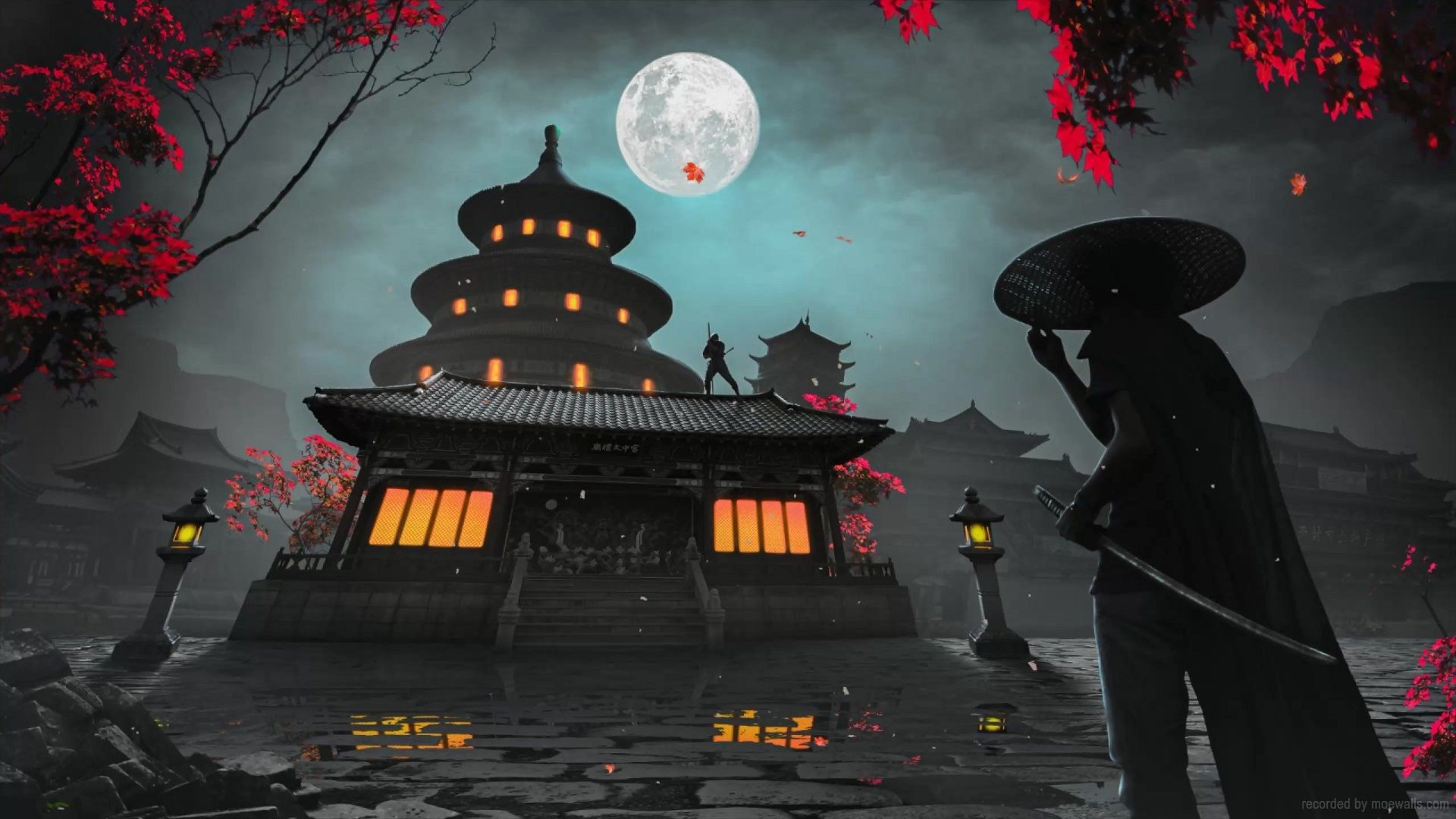 1920x1080 Samurai Vs Assassin Battle Moonlit Night Live Wallpaper