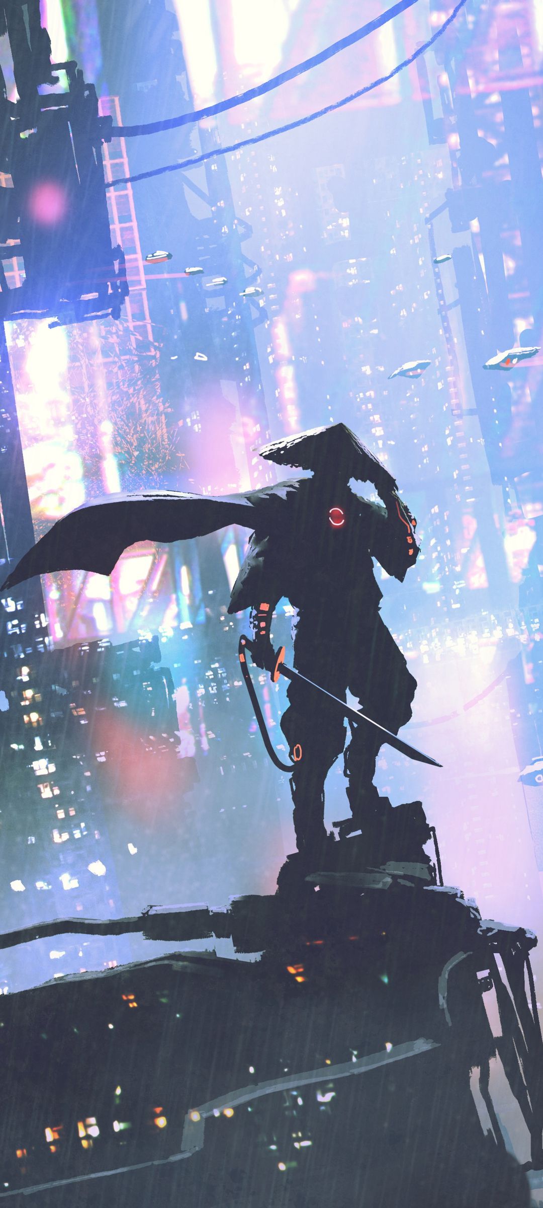 1080x2400 Download Samurai, City, Superhero, Night, Sword Wallpaper in 1080x2400 Resolution