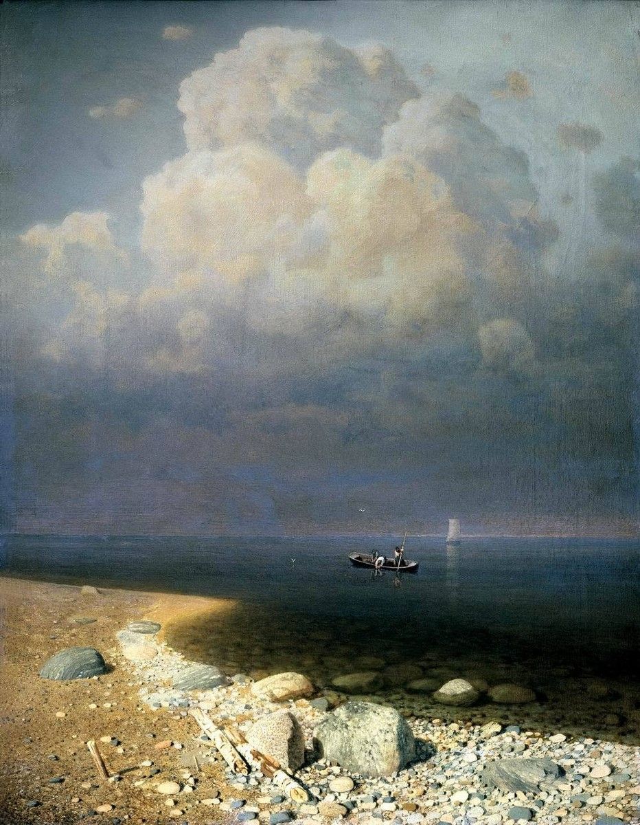 932x1200 Art Oil painting Kuindzhi Arkhip Ladoga landscape with people boating 36