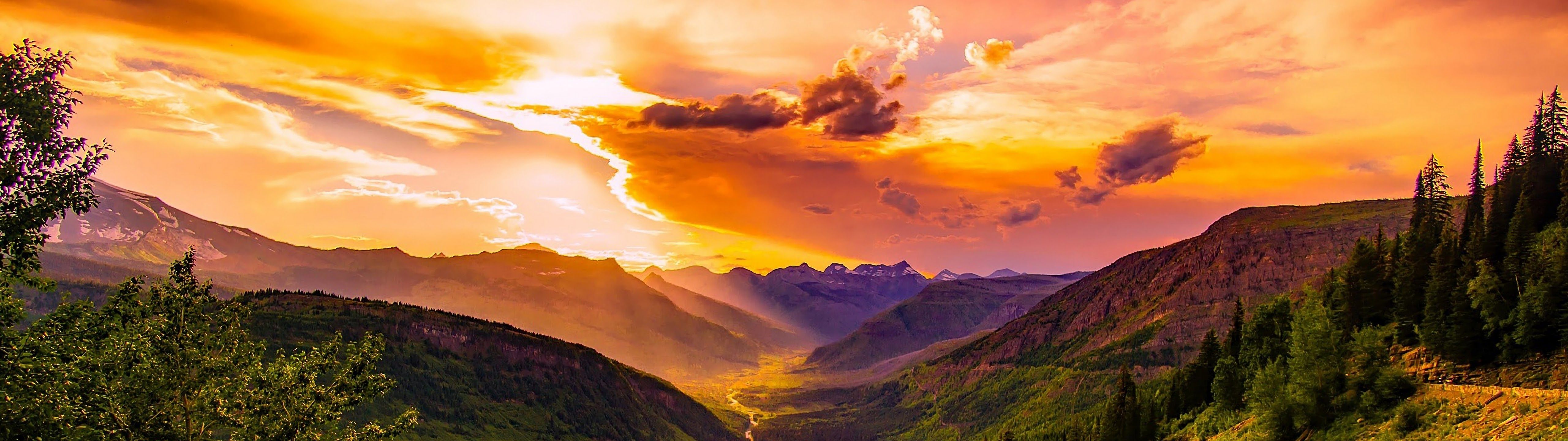 5120x1440 Mountains Forest Trees Horizon 4K Wallpaper HD