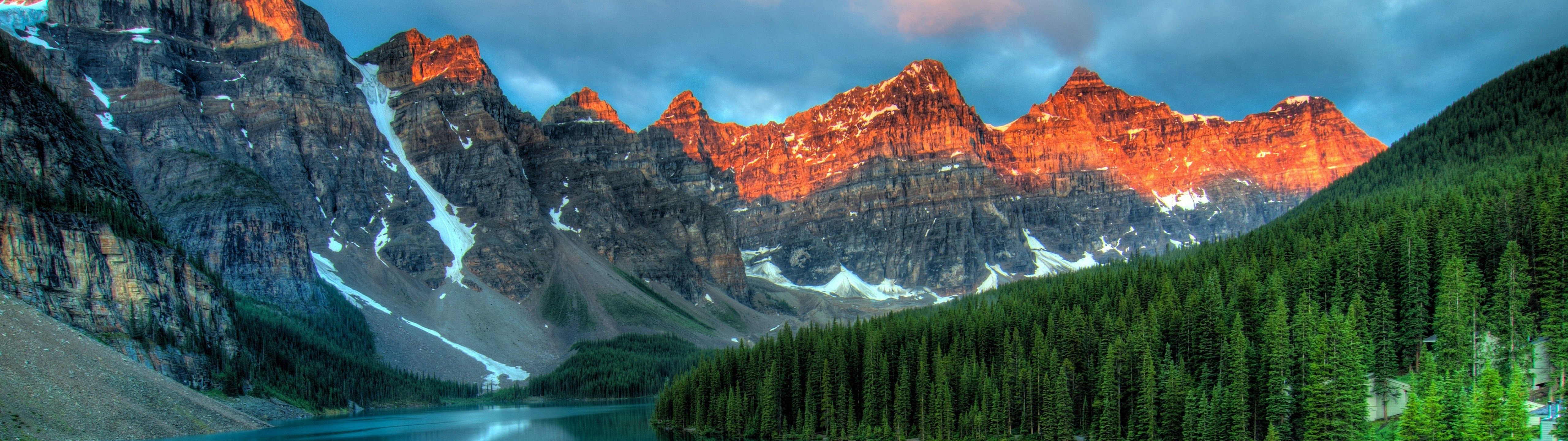 5120x1440 Mountain Lake Forest Landscape Nature Scenery 4K Wallpaper HD