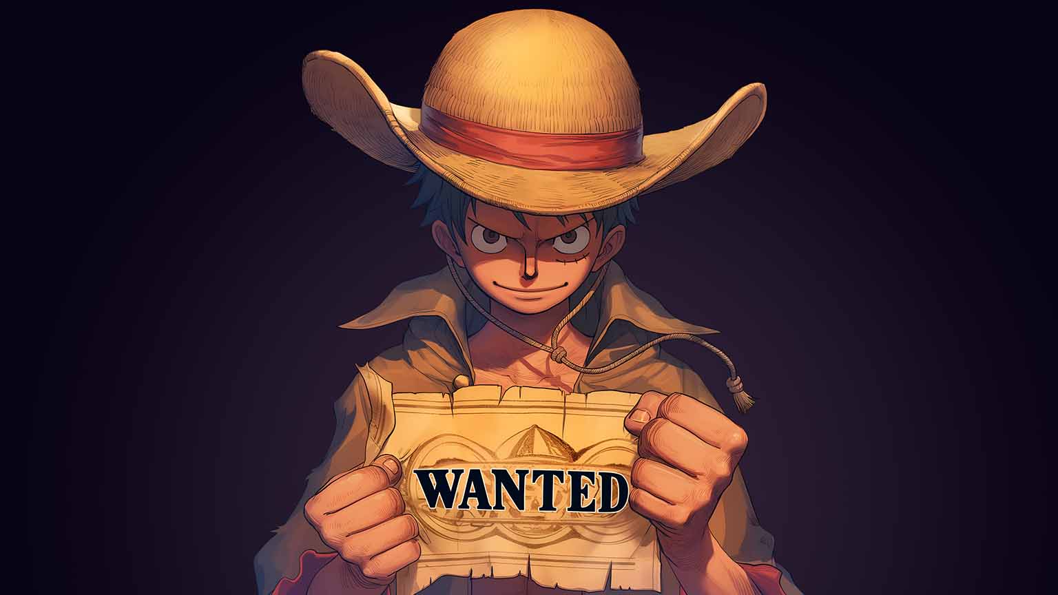 1536x864 One Piece Luffy Holding Wanted Poster Desktop Wallpaper 4k