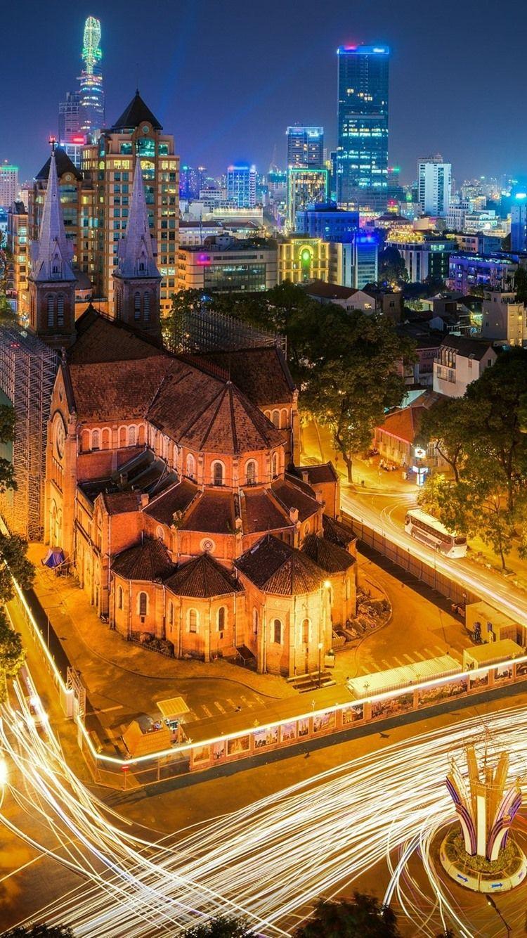 750x1334 Vietnam, City Night, Roads, Lights, Houses 750x1334 IPhone 8 7 6
