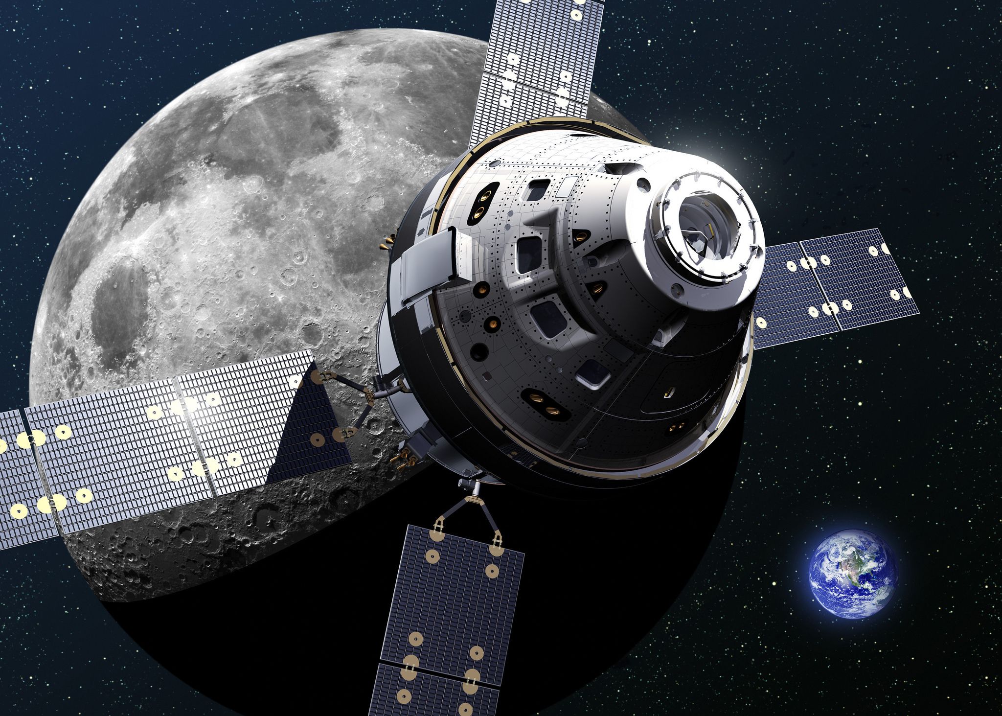 2048x1463 Wallpaper earth, the moon, ship, space, Orion, Spacecraft for mobile and desktop, section космос, resolution 2048x1463