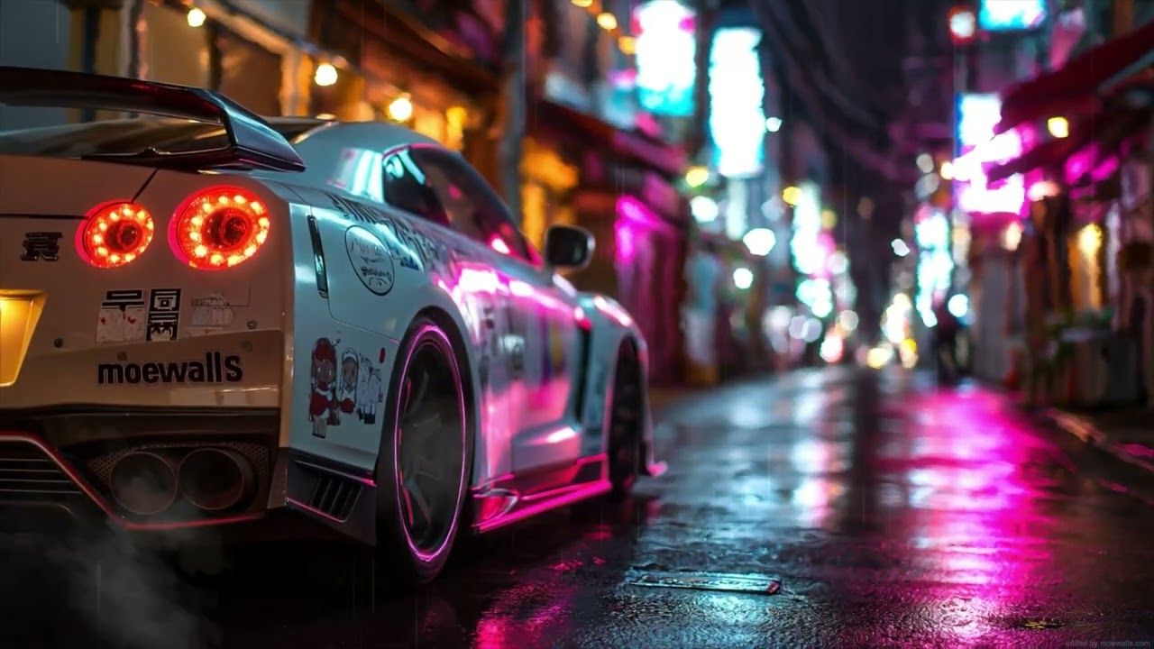 1280x720 Nissan GT R Nismo R35 Neon Rainy Night Street Live Wallpaper 4K Ultra HD 60fps