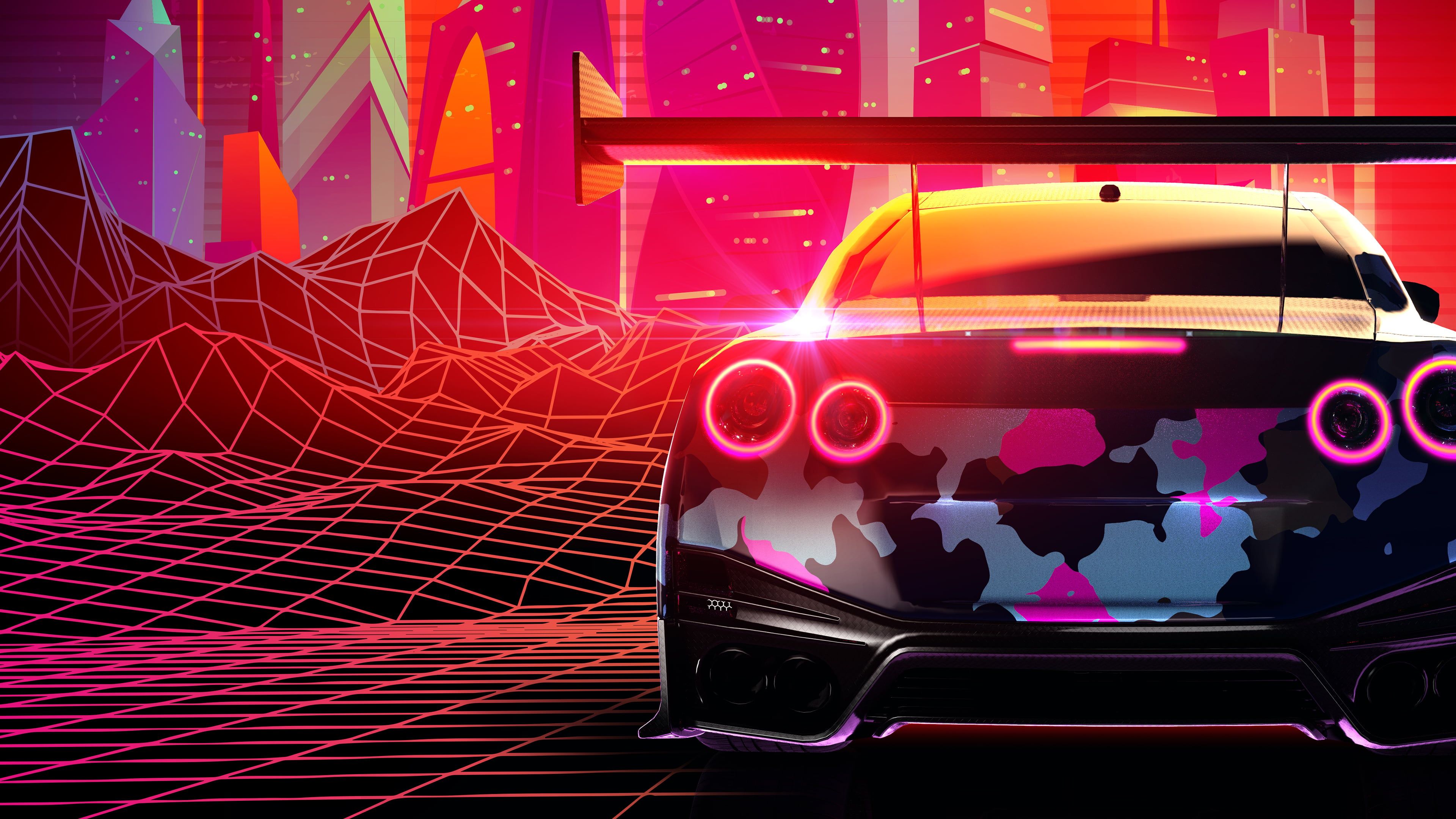 3840x2160 Nissan GTR retrowave Wallpaper 4K for Desktop