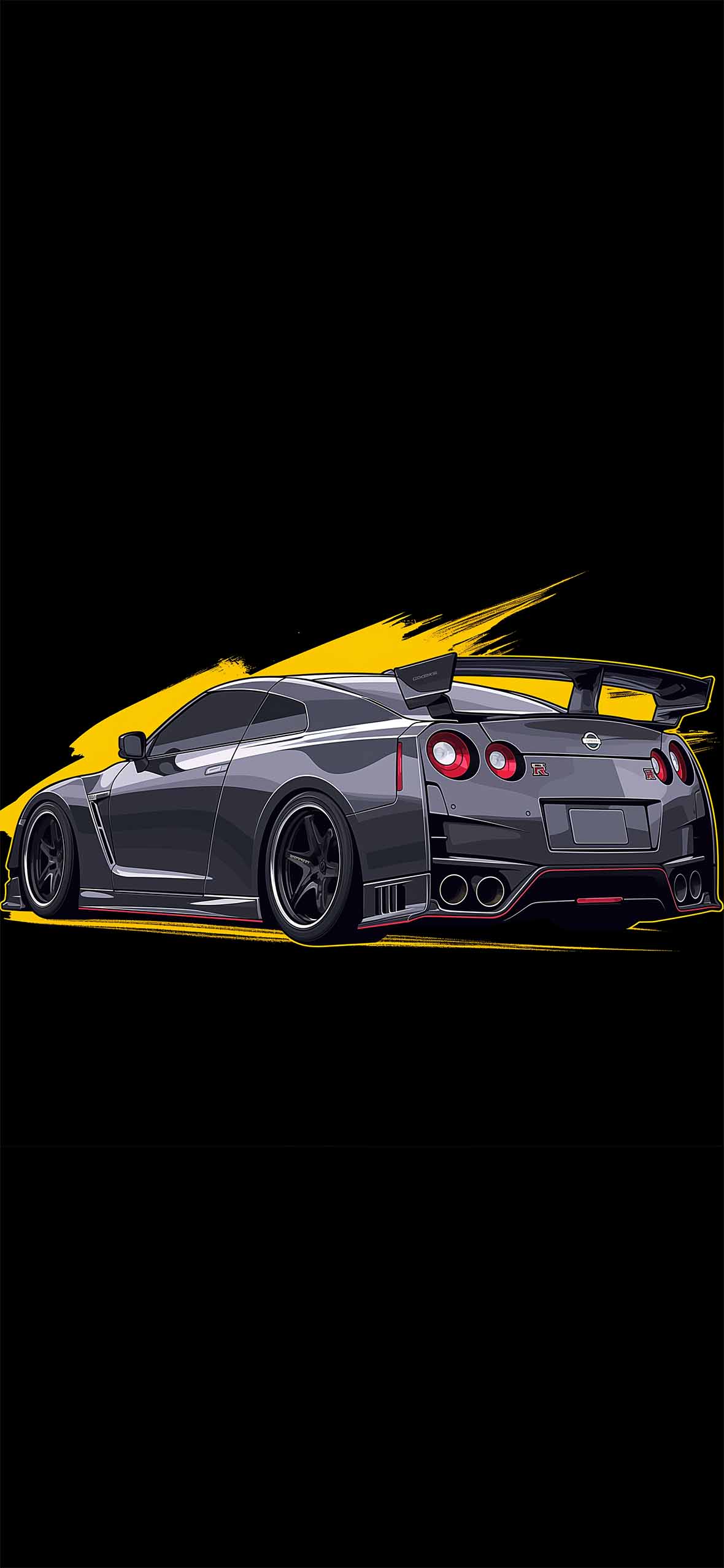 1180x2554 Nissan GTR Black Background Wallpaper Phone Wallpaper