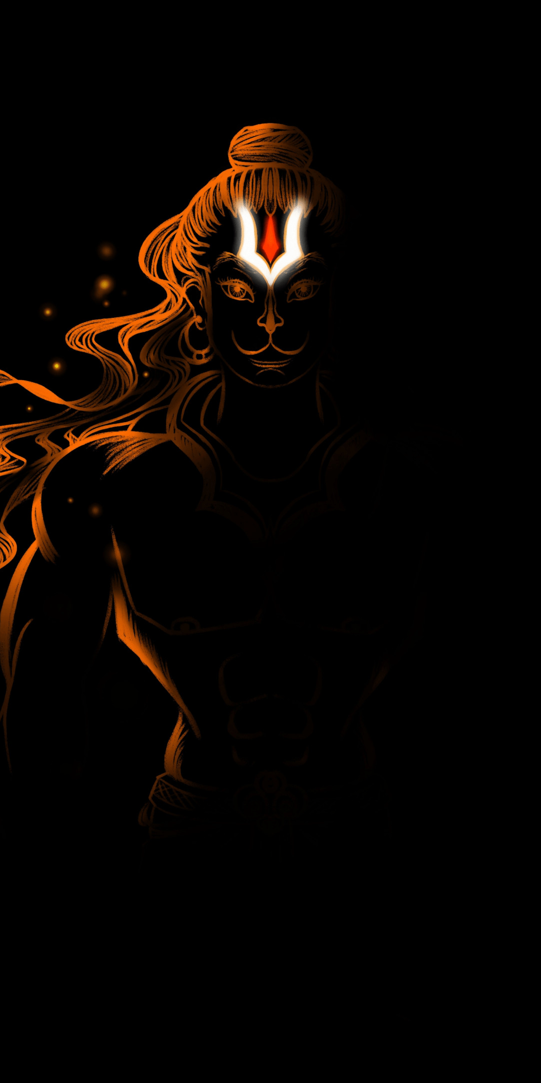 1080x2160 Lord Hanuman Wallpaper 4K, Black background, Hindu God