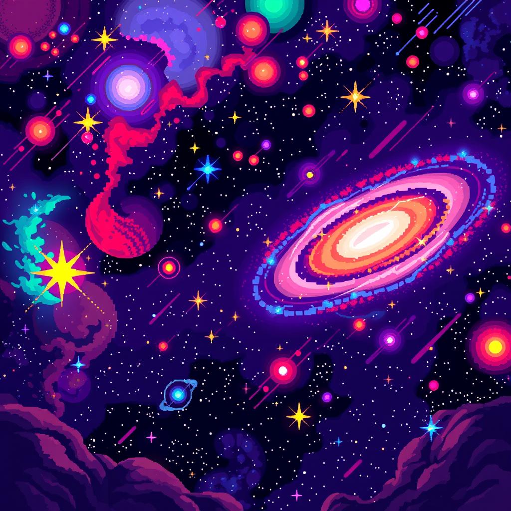 1024x1024 Cosmic Odyssey: A Vibrant Pixel Art Universe