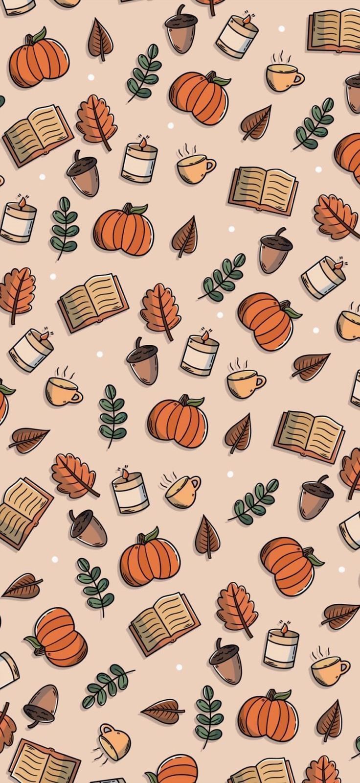 736x1599 Cozy Autumn Vibes with Pumpkins and Books Pattern Background