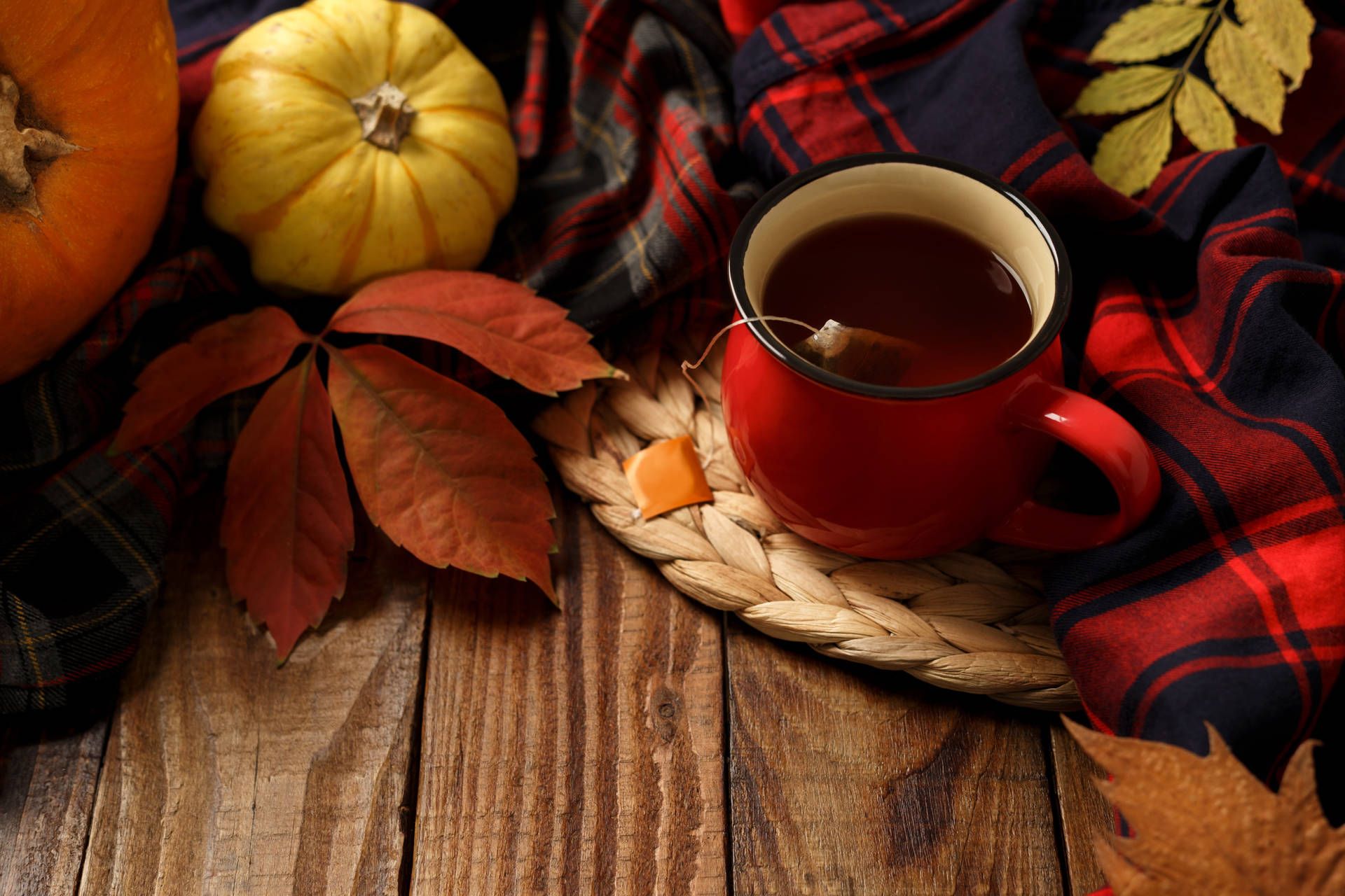 1920x1280 Download Cozy Autumn Pumpkins Leaves Wallpaper
