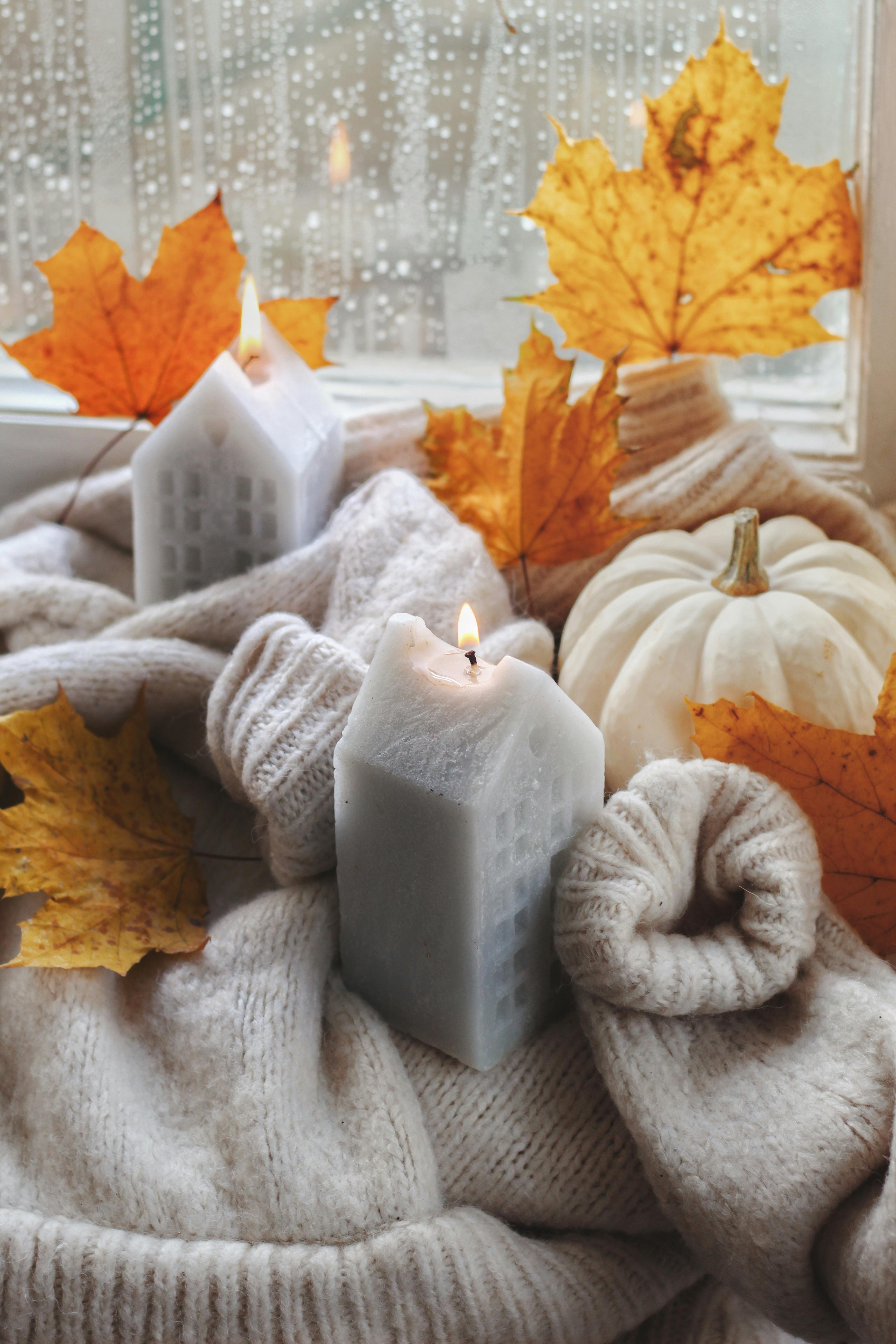 3456x5184 Autumn Windowsill Decoration with Candle and Pumpkin · Free