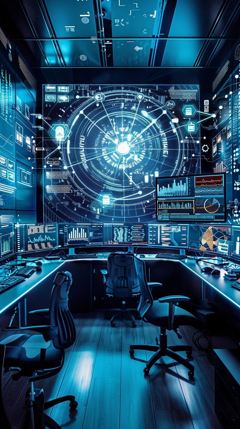 816x1456 Download Futuristic Control Room Image, Technology, Control