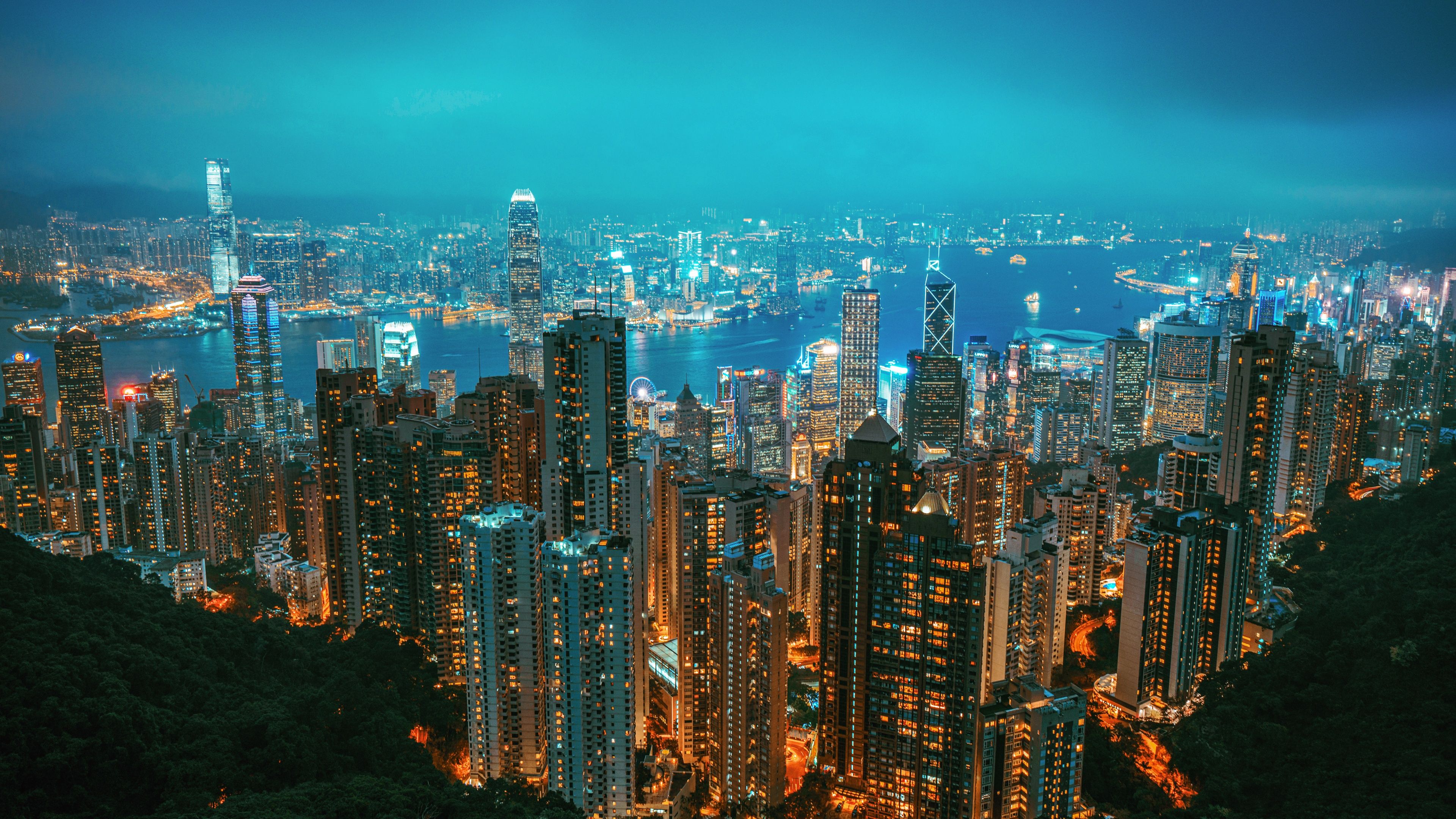 3840x2160 Hong Kong Wallpaper 4K, Victoria Peak, Cityscape, Night