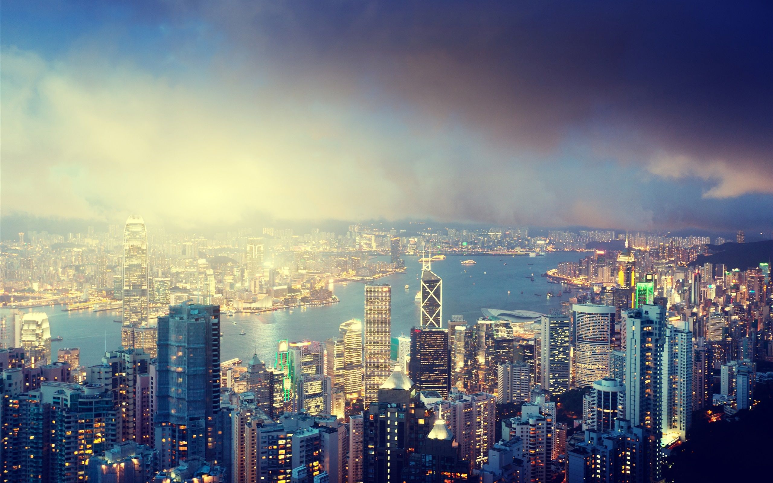 2560x1600 Wallpaper Hong Kong, Victoria Peak at night, lights, buildings 2560x1600 Picture, Image