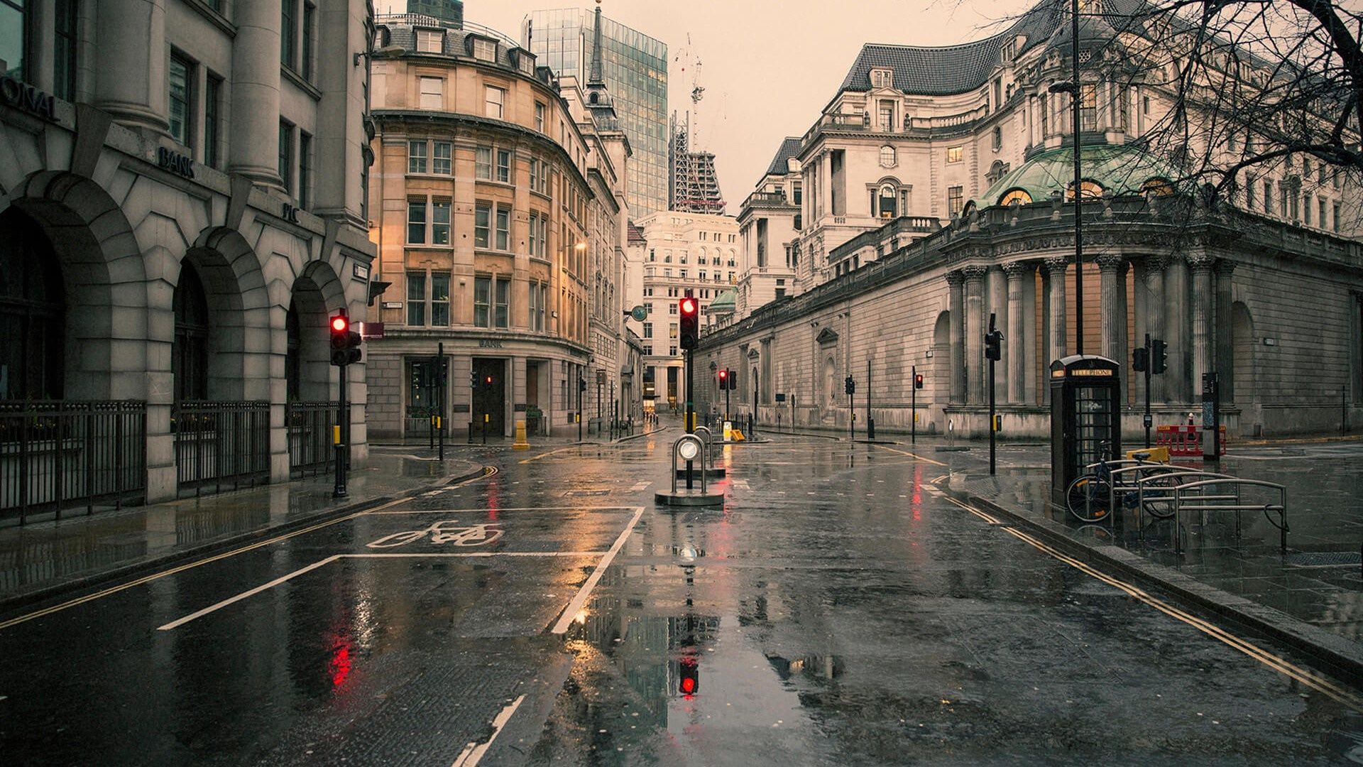1920x1080 Rain soaked street