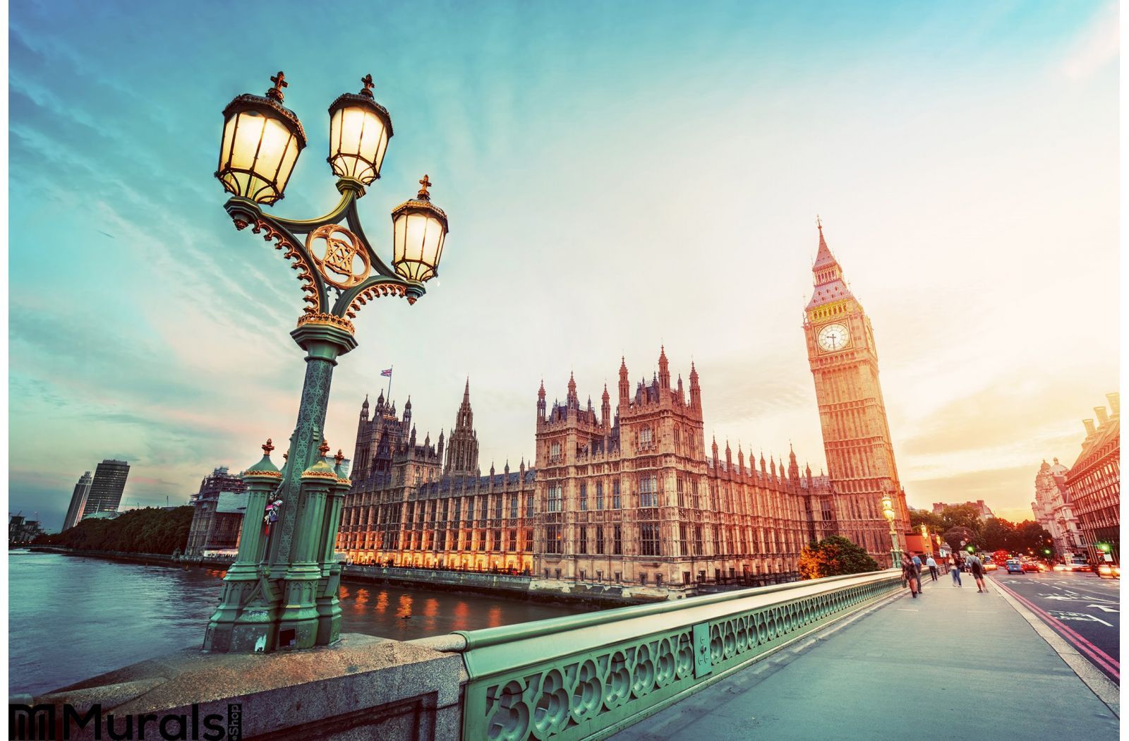 1600x1050 Big Ben London Uk Sunset Retro Street Lamp Light Westminster Bridge Vintage Wall Mural