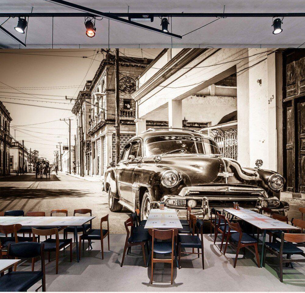 1000x959 Vintage Wall Papers 3D Retro Europe Street Car Photo Wallpaper