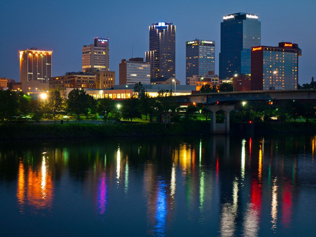 1024x768 Little Rock. The downtown Little Rock skyline, reflected in