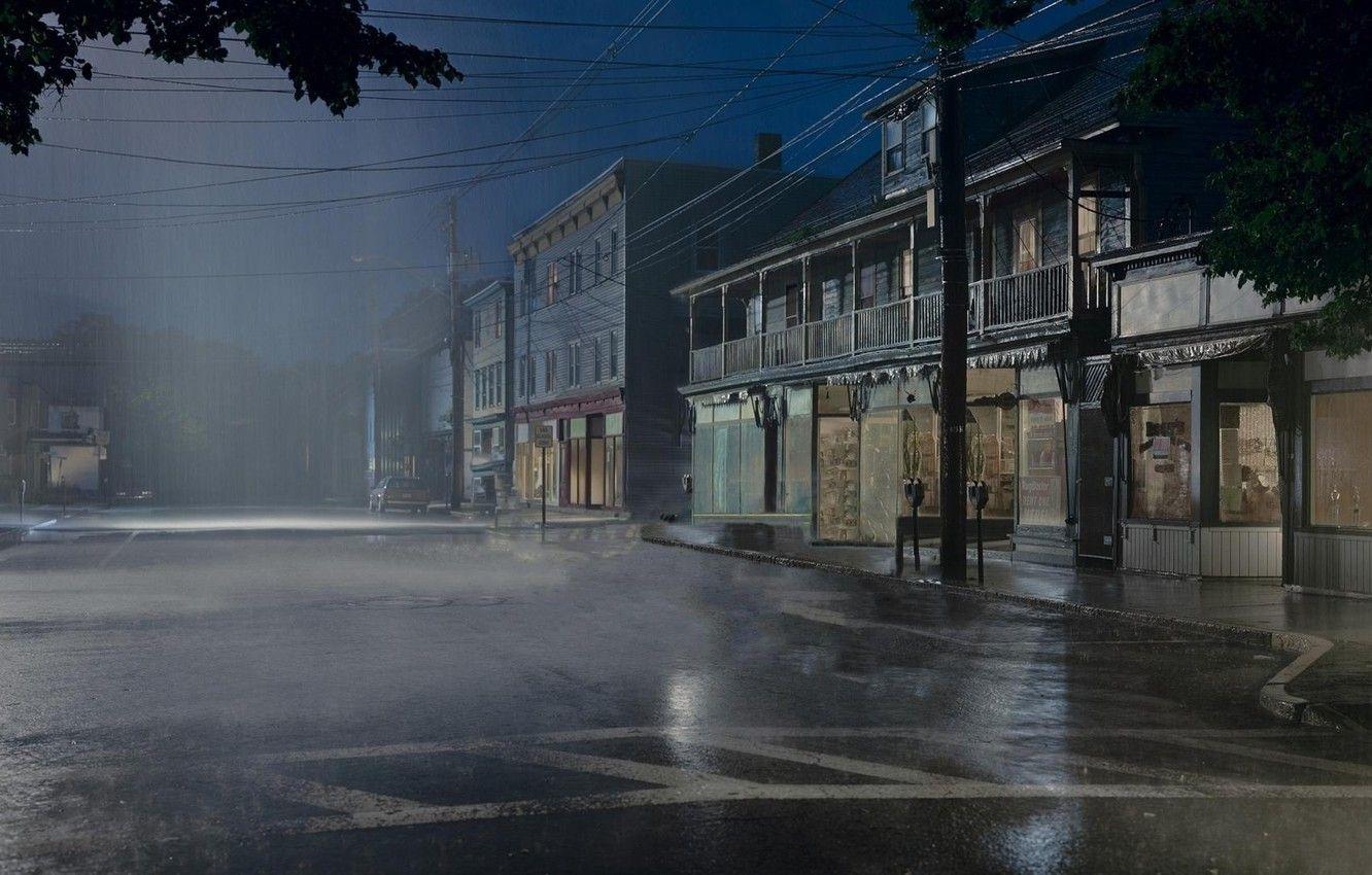 1332x850 Wallpaper rain, night, street, town image for desktop, section город