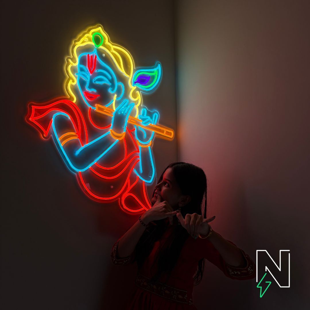 1080x1080 Krishna WIth Flute Neon Sign Online