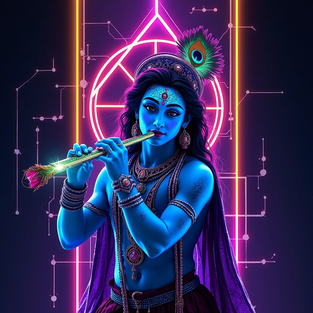 1024x1024 Free Neon Krishna Reimagined Image, Neon, Deity